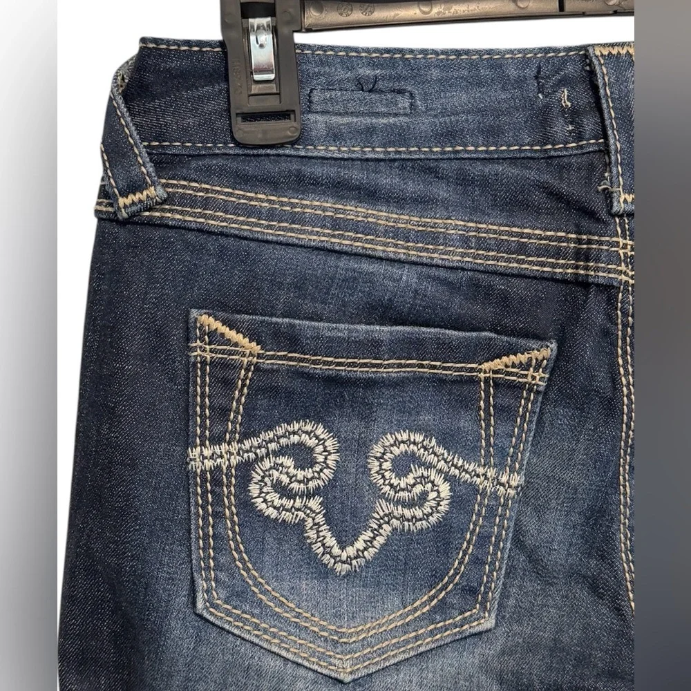 ReRock Express Y2K Jeans Womens 2R Long Inseam Barely Boot Dark Blue Wash EUC - Picture 10 of 11